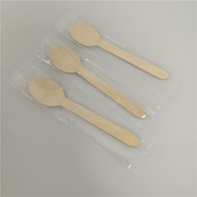 China 100% Biodegradable Compostable Individual Bag Wrapped 160mm Disposable Wooden Spoon 160*33*1.7mm for sale