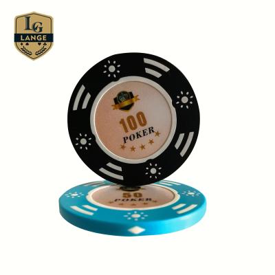 China Custom Clay 14g Sticker Chip Two Tone Blank Clay Poker Chip for sale