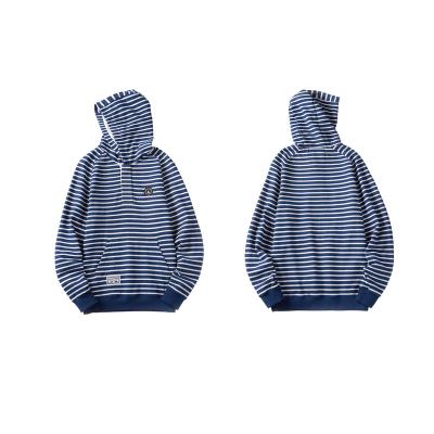 China Anti-wrinkle men's hoodies ODM Factory price heavyweight  men's hoodies  Street style fashion blue striped casual men's hoodies for sale