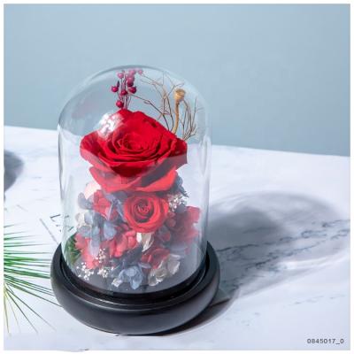 China Natural Touch Products Infinity Best Selling Fresh Roses In Glass Dome With Base for sale