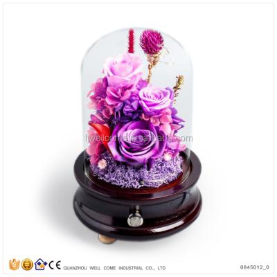 China Natural Contact Wedding Flowers Wholesale Preserved Roses in Glass Dome for sale