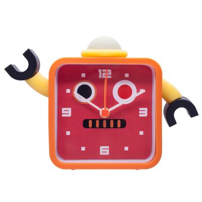 China Cartoon Silicon Robot Shape Desktop Uninterrupted Alarm Clock For Kids Gift for sale