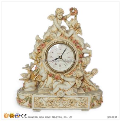 China Table Clock Resin Wholesale Angels Baroque Antique Desk Clock for sale