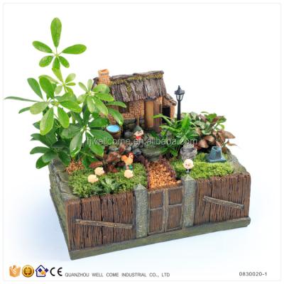 China Polyresin Resin Garden Village Houses Decorative Flower Pots for sale