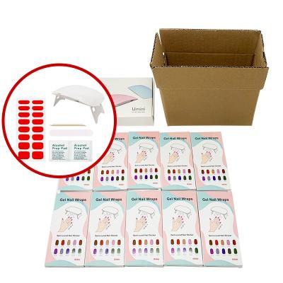 China Amazon Fast Ship Hot Selling 10pcs Nail Polish Eco-friendly Wraps Sticker Plus 1 Free UV Lamp for sale