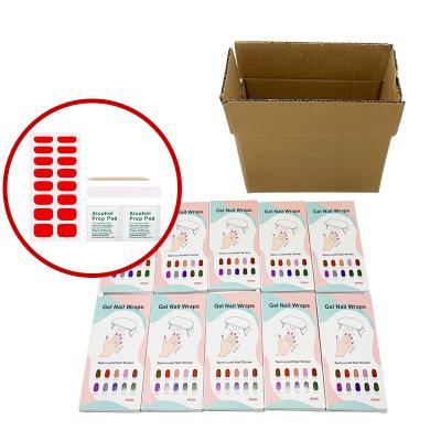 China Free Shipping Eco-Friendly Semi Cured Colorful Nail Art Sticker Gel Nail Stickers 10pcs 16 Strips Set for sale