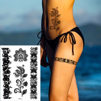 China 2021 New Temporary Custom Body Tattoo Gold Silver Temporary Metallic Gold Foil Tattoos Lace Up Henna Tattoo Stickers for sale