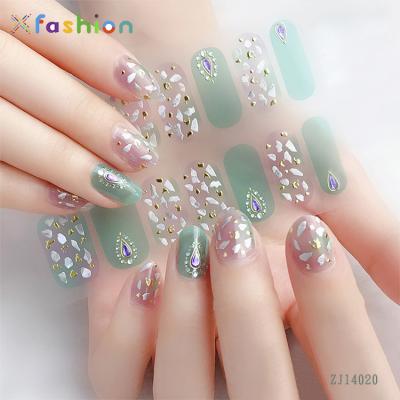 China High Quality Eco-friendly Diamond Jewelery Gel Art Press On Nails Logo Valentine Fashion Crystal Nail Stickers for sale