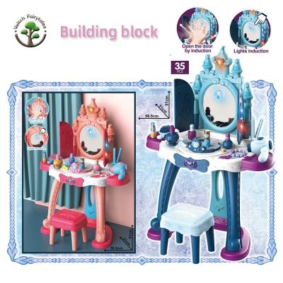 China Preschool Kids Play Table Set Toy Set With Chair Vanity Princess Pretend Play Makeup Toddler Girl Simulation Dressing Table Set for sale