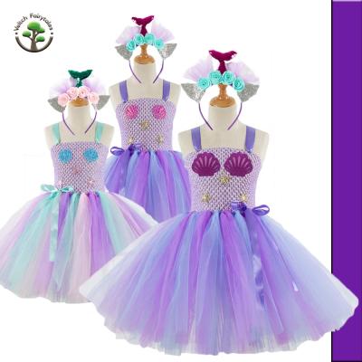 China Washable Kids Kids Baby Girl Christmas Birthday Pageant Cosplay Costume Mermaid Tulle Tutu Dress Fluffy Layered Outfit With Headband for sale