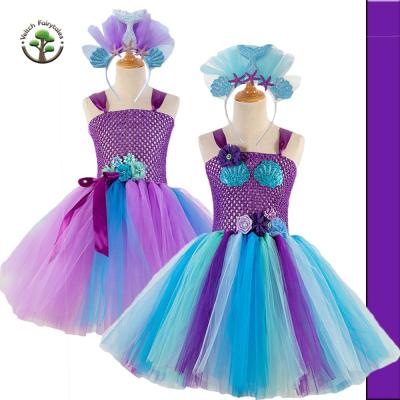 China Washable Kids Kids Baby Wedding Ball Gown Cosplay Costume Mermaid Tulle Tutu Dress Fluffy Layered Outfit With Headband for sale