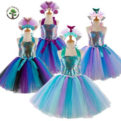 China Washable Princess Mermaid Dress Up Costume Toddler Toddler Girl Wedding Tulle Tutu Dress Outfit With Headband for sale