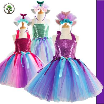 China Princess Pageant Ball Wedding Girl Toddler Tulle Tutu Layered Dress Up Dress Up Sequin Washable Mermaid Costume With Headband for sale