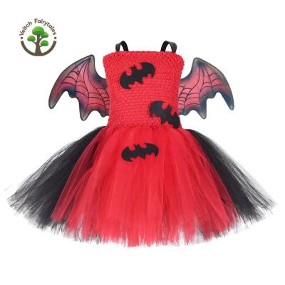 China Washable Kids Kids Toddler Girl Halloween Photography Prop Bat Vampire Dress Up Cosplay Costume Tulle Tutu Dress Fluffy Layered Outfit for sale