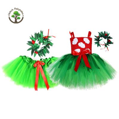 China Washable Kids Kids Girl Christmas Ball Gown Hawaiian Cosplay Costume Fluffy Layered Tutu Dress Outfit With Leaf Headband for sale