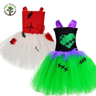 China Washable Kids Kids Toddler Girl Halloween Photography Prop Frankenstein Dress Up Cosplay Costume Tulle Tutu Fluffy Layered Dress for sale