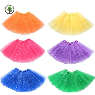 China Colorful Mini Fluffy Layered Tulle Ballet Rainbow Toddler Girl Breathable Stage Birthday Party Dance Tutu Skirt with Star Sequin for sale