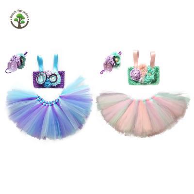 China Colorful Mini Fluffy Layered Tulle Ballet Rainbow Cosplay Toddler Girl Breathable Carnival Dance Tutu Skirt With Mermaid Tube Top for sale