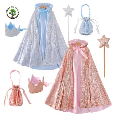 China Lovely Casual Child Birthday Dress Up Girls Hooded Princess Cloak Cape For Little Girls Costume Headwear Accessories External Sequins for sale