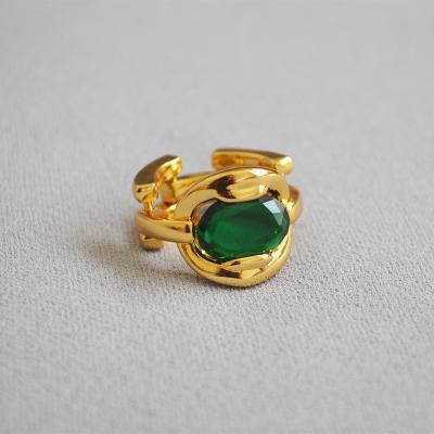 China Wholesale Vintage Ring High Quality Brass 18K Gold Plated 18K Gold Plated Emeralds Non-fading Adjustable Ring For Women 2021 for sale