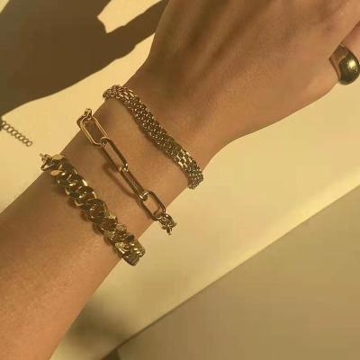 China Non-fading 18K Gold Plated Adjustable Cuban Link Chain Bracelet Stainless Steel Snake Chain Bracelets Wholesale for sale