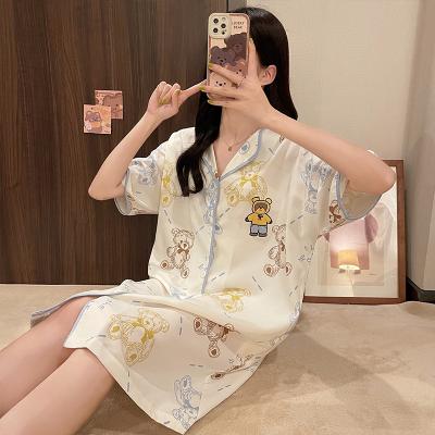 China Summer new QUICK DRY women's pajamas home use cotton lapel cardigan nightgown new in 2022 can be worn outside for sale