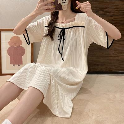 China QUICK DRY nightgown female makers spot direct cotton printing comfortable loose short sleeve simple robe pajamas for sale