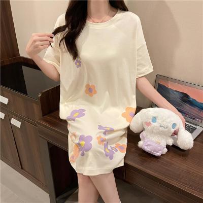 China QUICK DRY Soft Cotton Female Pajamas QUICK DRY Long Sleeping Silver Skirt Summer Shorts Female Home Clothes Can Be Worn Outside for sale