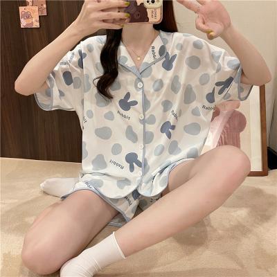 China 2022 New Summer Cute Cotton Shorts Home Wear Shorts Cartoon QUICK DRY Cute Women's Pajamas Two Piece Set for sale