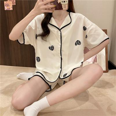 China 2022 Women's Pajamas 2022 Women's Thin Korean Short Sleeve Suit Summer Home Wear Two-piece Pajamas QUICK DRY for sale