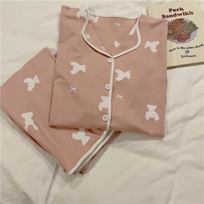 China Women Breathable Long Sleeve Pajamas Loose Cartoon Bear Leisure Can Wear Outside Of Power Wear Home Clothing Set Nightgown Designs for sale