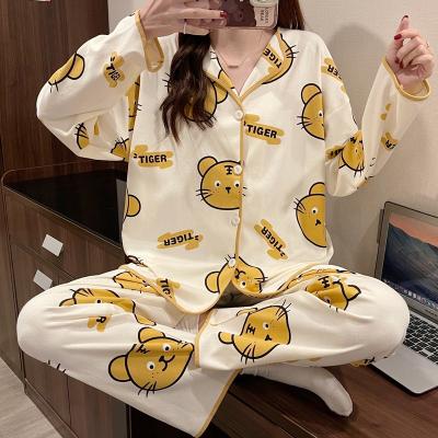 China Breathable Cotton Cartoon Match Autumn Pajamas High Quality Sleepwear Lounge Wear Sets Women Cartoon Pajamas for sale