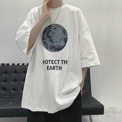 China Anti-wrinkle 2022 summer new American trend printed loose polyester men's T-shirt street casual men's clothing for sale