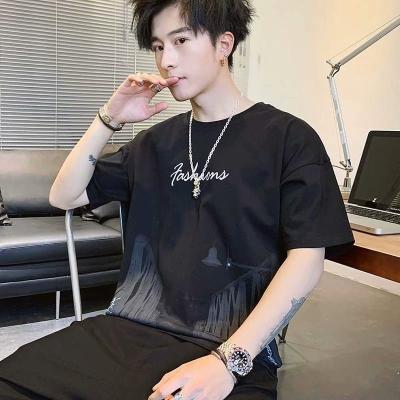 China New Summer Men's Anti-wrinkle Trend Letter Printing Reflective Short Letter Print Casual Soft T-shirt Men's T-shirt for sale