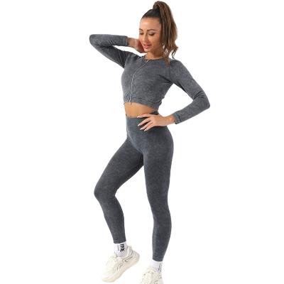 China New Breathable Female Running Exercise Fitness Suit Yoga Workout Seamless Leggings Suit for sale