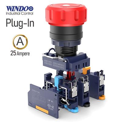 China WINDOO 25A 22mm Emergency Stop Push Button Switch Factory REACH CE ROHS LED Guard Lock Momentary WDN22SA1-M for sale