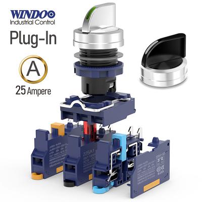 China WINDOO 22mm Guard Self-lock 2 Momentary Return Waterproof 3 Position Metal Button Push Switch WDN22SA2-P for sale