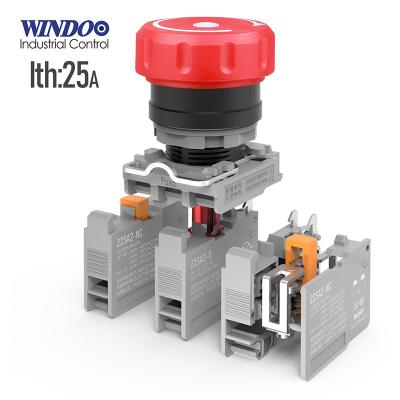 China WINDOO 25A WDN22SA1M1 Emergency Stop Button Switch Plastic E-stop 2NC 12V 24V 220V LAY38 LAY39 AB6E YW1B XA1E CE3T CE4P WDN22SA2-P for sale