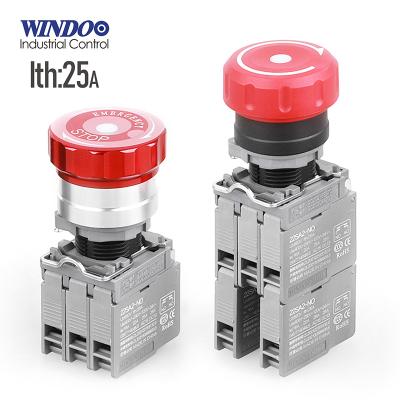 China WINDOO 1no1nc mushroom head metal push switch waterproof emergency stop WDN22SA2-P for sale