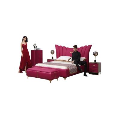 China Latest King Bedroom Furniture Adjustable Headboard High Red Leather Bed Frame (Size) for sale