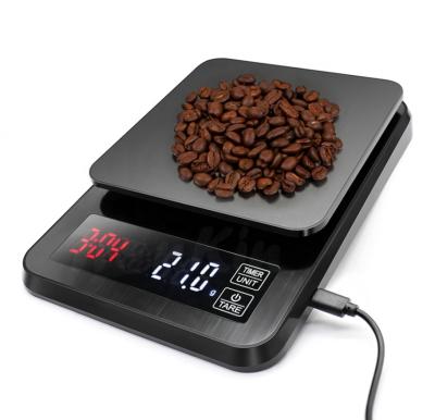 China With Scale Tray 3/5/10kg Waterproof USB Mini Touch Drip White Coffee Rechargeable Weighing Scale Digital Coffee Scale with Timer for sale