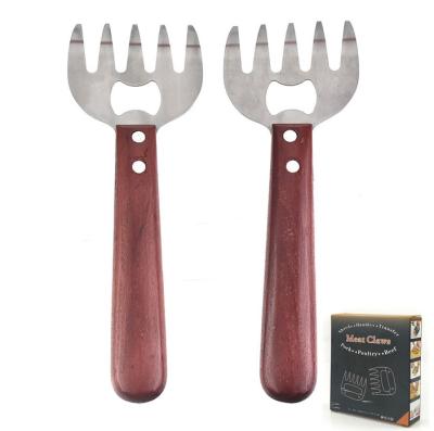 China Easily Cleaned Meat Claws 3-in-1 Multifunctional Stainless Steel Meat Bear Claws Meat Forks With Wooden Handle for sale