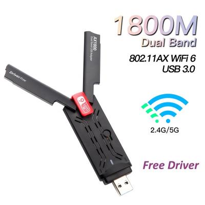 China Driver Free Usb 3.0 Wifi 6 Adapter 1800Mbps USB Dongle RTL8832AU 802.11ax Desktop Wireless Network Adapter for sale