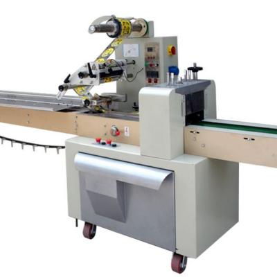 China Horizontal Automatic Food Flow Packer Packing Machine For Biscuit Dish Wash Tablet Soap Toy Bread Vegetable Tissue for sale