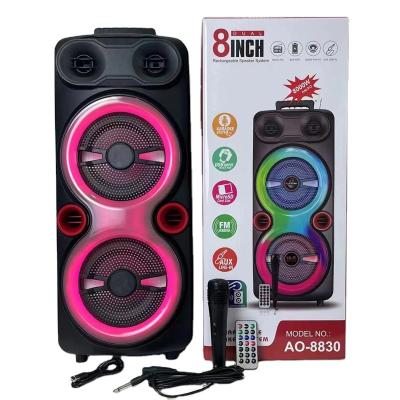 China 8 Inch Dual Ao-8830 High Power Remote Control Speaker LED Flashing Light Dual Color Blue Audio Mobile Portable Speaker for sale