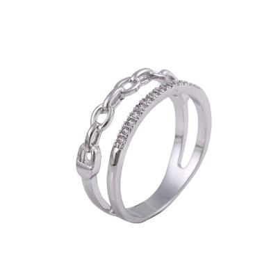 China Exquisite Appearance Minimalist Ins Simple Double Ring With O-Chain And Micro Inlaid White Zircon Two Layers Of Ring Plating Platinum Brass Ring for sale