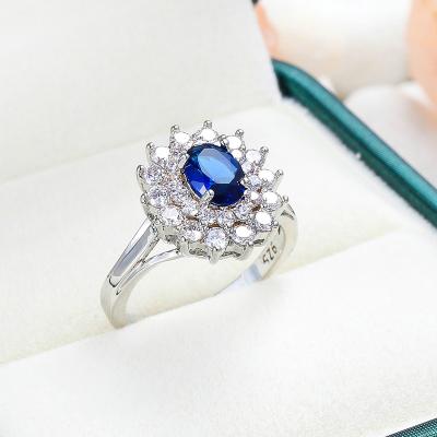 China Exquisite Appearance Fashion Blue And Black Crystal Zircon Flower Rings For Women Party Ring Gifts For Valentine's Day Jewelry for sale