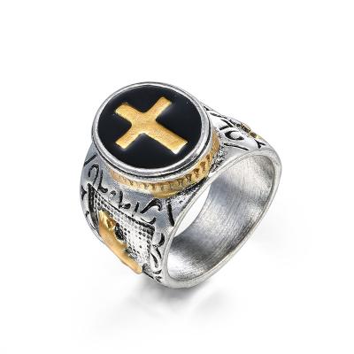 China Mens Fashion Jewelry Vintage Design Color Old Color Biker's Rings Nickel Free Gothic Cool Cross Shaped Silver Black Mens Rings Punk Rock for sale