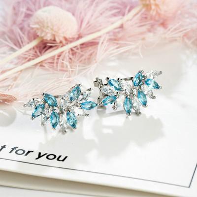 China Environmental Friendly Bohemian Style Jewelry Leaf Shape Clip On Earrings Colorful Cubic Zirconia Earrings Party Lovely Cute Ear Clip Earring for sale