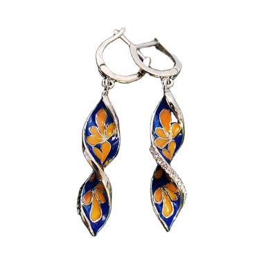 China Leaf Jewelry Explosive Enamel CLASSIC American European Creative Long Flower Spiral Cloisonne Earrings Iced Out Burnt Cloisonne Earrings for sale